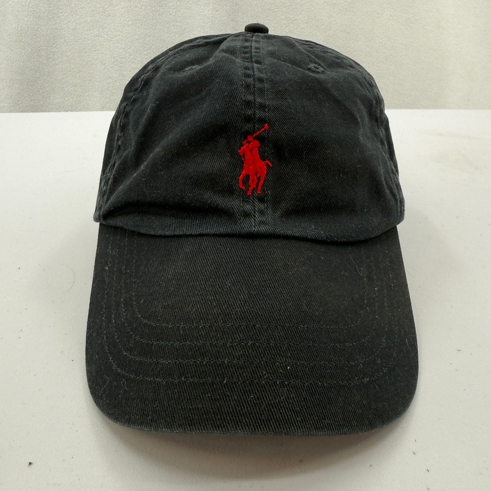Polo Ralph Lauren Baseball Cap Mens  Black Red Pony Logo Adjustable Dad Hat